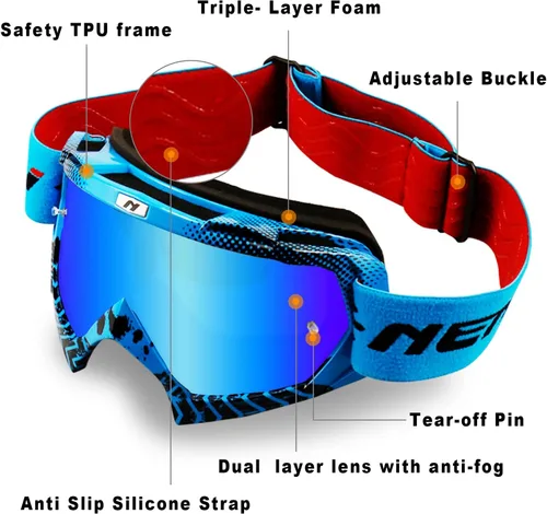 Vista 2 de Gafas de motocross para adultos, motocross, motocross, 4 ruedas, MX ATV todoterreno, lentes antiniebla para hombres y mujeres