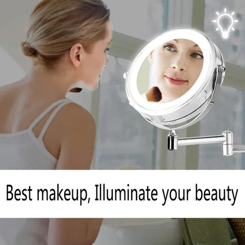 Vista 6 de Wall Mounted Lighted Vanity Mirror 8 Inch 1X/10X Magnifying Makeup Mirror Bathroom Magnifying Mirror Double Sided Swivel, Shaving Mirror Chrome