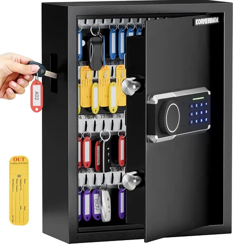 Vista 10 de KornerBatl Caja de bloqueo resistente de 65 llaves de montaje en pared para llaves con código Gabinete electrónico para llaves con etiquetas