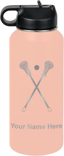 Vista 72 de LaserGram Botella de agua personalizada, palitos de lacrosse, acero inoxidable de doble pared aislada al vacío con popote superior, regalo grabado