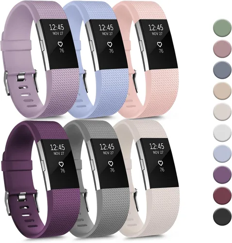 Vista 11 de Tobfit Paquete de 6 correas deportivas compatibles con Fitbit Charge 2 bandas para mujeres y hombres, correas impermeables de silicona suave