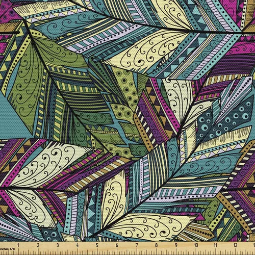 Vista 73 de Ambesonne - Tela Indie de The Yard, patrón colorido con anteojos clásicos de moda antigua, nerd, inteligente, bohemio, dibujo de doodle, tela