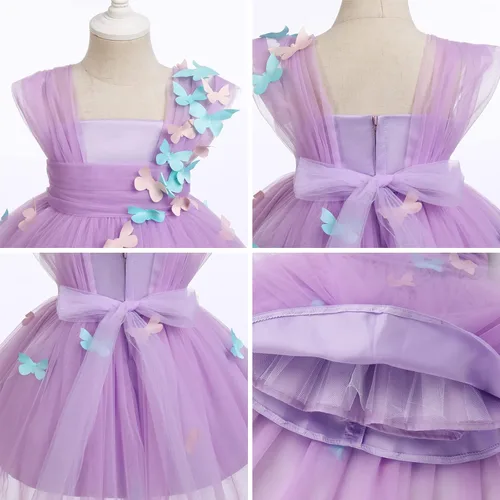 Vista 5 de Vestido de cumpleaños de mariposa para niñas pequeñas, vestido de tul alto y bajo de tul para bautizo, fiesta de boda, vestidos de tul para sesión