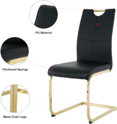 Vista 7 de Juego de mesa de comedor de cristal de lujo de 36 pulgadas para 2, mesa de comedor redonda moderna de 3 piezas con 2 sillas de comedor de cuero