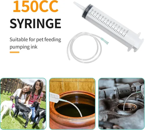 Vista 4 de Hoypeyfiy Jeringa grande de 150ml, jeringa de plástico con 102 cm de tubo de plástico para laboratorios científicos, líquidos, riego de plantas