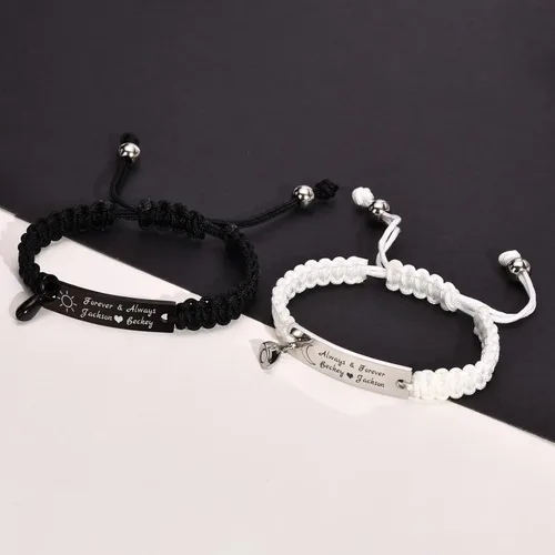 Vista 6 de MEALGUET Pulsera personalizada para él pulsera trenzada hecha a mano con nombre grabado, regalo para novio, marido, papá, regalo personalizado