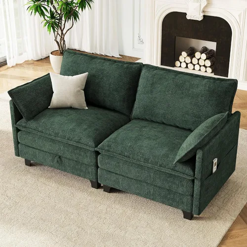 Vista 31 de Sofá modular moderno en forma de L de 106 pulgadas, sofá nube de felpilla con otomana de almacenamiento, sofás de asiento profundo con bolsillo Verde