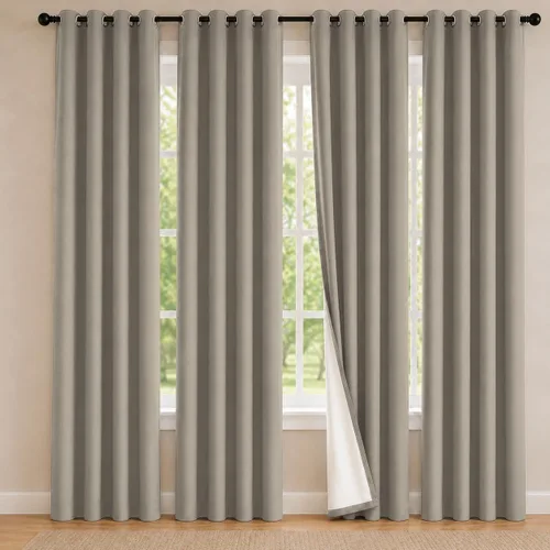 Vista 41 de 2 paneles de cortinas 100% opacas, de peso medio, con aislamiento térmico y ojales para dormitorio, sala de estar, tratamiento de ventana