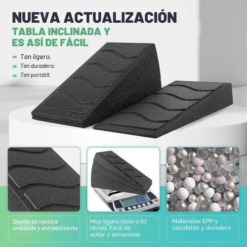 Vista 2 de Tabla inclinada para estiramiento de pantorrillas, tabla inclinada de 5 ángulos ajustables para cuña de sentadillas, capacidad de peso de 480