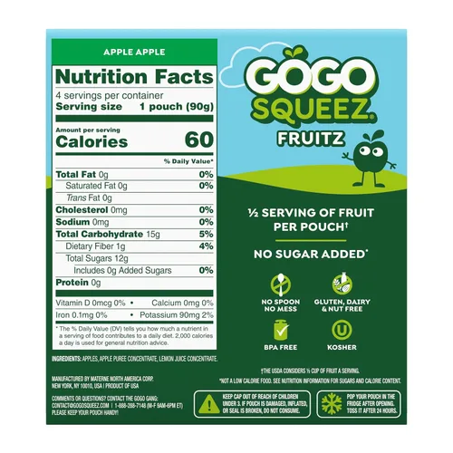 Vista 2 de GoGo squeeZ - Puré de manzana, sin gluten, vegano, puré de manzana sin azúcar, se puede volver a cerrar, bolsas sin BPA
