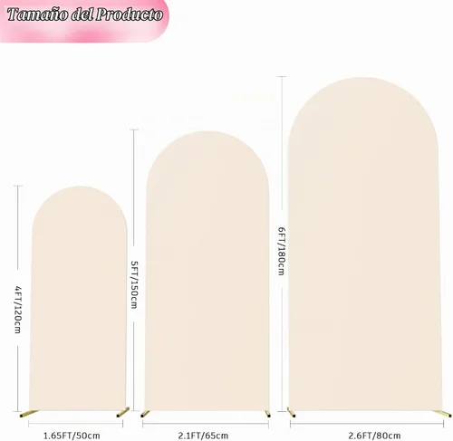 Vista 2 de Wokceer - Juego de 3 fundas de arco para telón de fondo, color beige 6FT,5FT,4FT Spandex Fitted Balloon Arch Cover Round Top Chiara Backdrop Cover