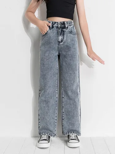 Vista 5 de Romwe Pantalones de mezclilla vintage de cintura alta y pierna recta para niña