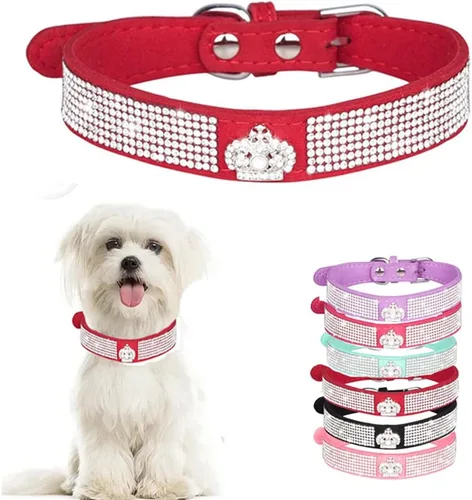 Vista 10 de Collar de perro con diamantes de imitación y lazo ajustable para mascotas, talla XXS, XS, tamaño pequeño, mediano y grande, color rosa, talla XX S