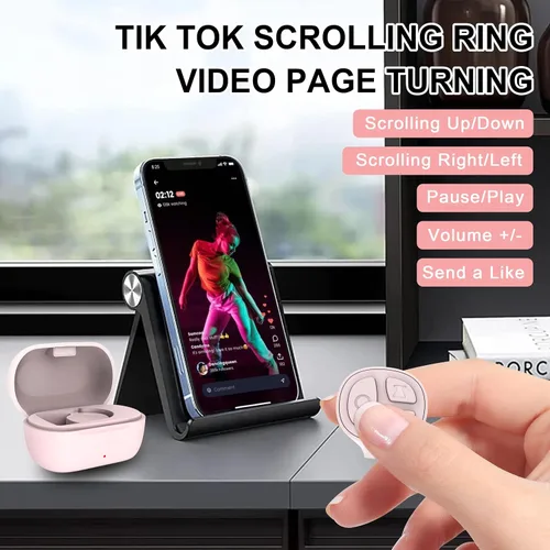Vista 2 de Tiktok - Anillo de desplazamiento, control remoto de cámara Bluetooth, control remoto de anillo de desplazamiento para iPhone, TikTok, FB, YouTube