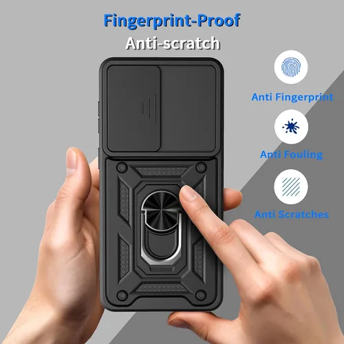 Vista 6 de Ysnzaq Funda para Samsung Galaxy S26, cubierta deslizante integrada para lente de cámara y soporte de anillo, funda protectora de grado militar a