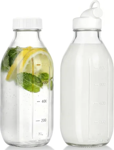 Vista 11 de CUCUMI 10 botellas de jugo de vidrio de 16 onzas con tapas, recipientes de jugo reutilizables, tarros de agua con cepillo, popotes de vidrio, tapas