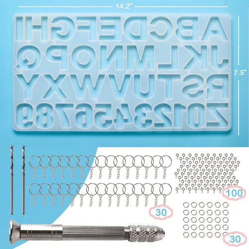 Vista 2 de Mocoosy Kit de 134 moldes de resina para llavero del alfabeto, molde de silicona con número de letra invertida, moldes de fundición de resina epoxi