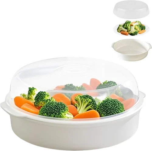 Vista 10 de Vaporizador de microondas para verduras, vaporizador de verduras de plástico con tapa para preparación de verduras, mariscos, pescado, cocina