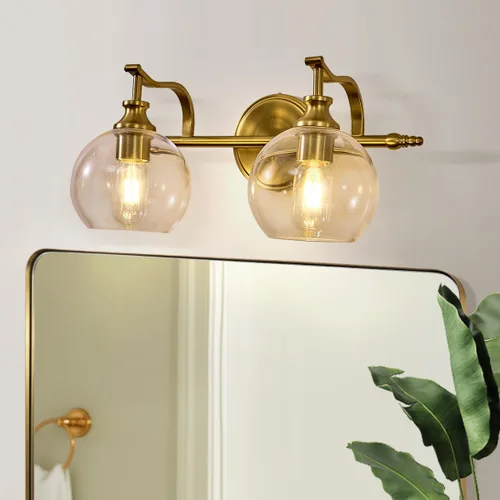 Vista 15 de ANDY STAR Lámparas de baño de níquel cepillado, luces de tocador de 1 luz, apliques modernos de pared de baño con pantalla de vidrio transparente
