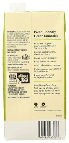Vista 4 de 365 by Whole Foods Market, Leche de coco original orgánica sin dulce, 32 onzas líquidas