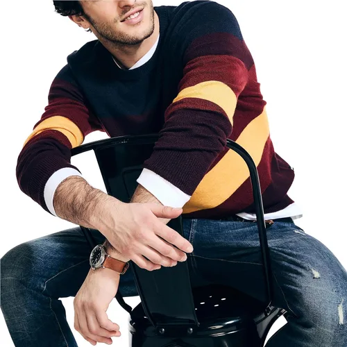 Vista 4 de Nautica Suéter de cuello redondo texturizado a rayas para hombre