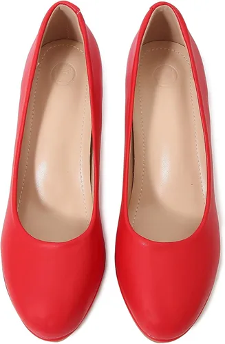 Vista 6 de DADAWEN Zapatos con tacón medio y punta redonda de cuero para mujer, estilo clásico, Mary Jane, nupcial, boda, fiesta, zapatos con bomba