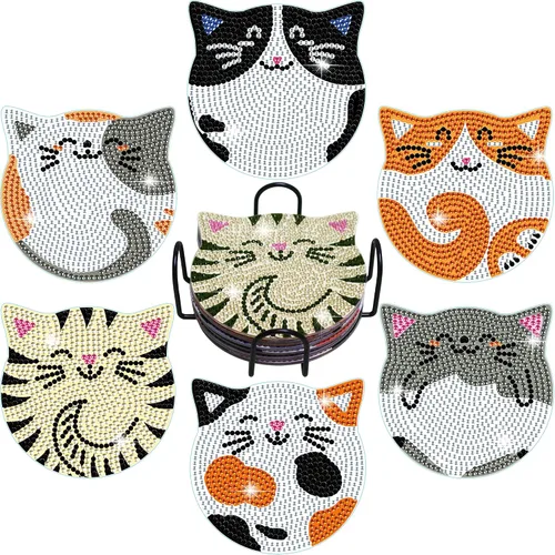 Vista 12 de Vcekract Posavasos de Pintura de Diamante, Juego de 6 Posavasos de Pintura de Diamante de Paisaje Abstracto con Soporte, Kits de Arte de Diamante