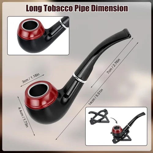 Vista 2 de Hysagtek Juego de Pipas de Tabaco - Pipa de Fumar Curva de Mango Corto con Soporte Plegable para Pipa, Kit Perfecto para Principiantes con Caja