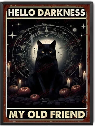 Vista 9 de Letrero de lata retro con diseño de gato negro, regalo de mamá de gato, decoración de gato negro de Halloween, regalo para amantes de los gatos