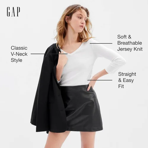 Vista 3 de Gap Camiseta favorita de manga larga con cuello en V para mujer