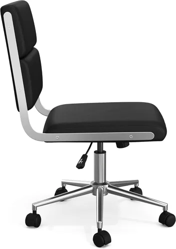 Vista 11 de Martha Stewart Lulu - Silla giratoria con asiento ajustable en altura para oficina en casa en piel sintética negra con marco de níquel pulido