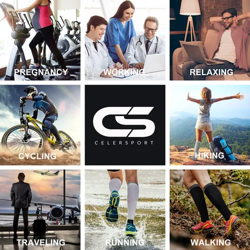 Vista 5 de CS CELERSPORT 3 pares de calcetines de compresión de 20 a 30 mmHg para hombres, calcetines de apoyo atlético para correr