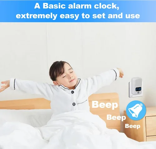 Vista 4 de LUXON Luz nocturna LED con sensor de movimiento con reloj despertador digital, reloj de baño enchufable a la pared 4000 K blanco cálido, sensor
