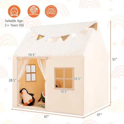Vista 7 de Costzon Tienda de campaña para niños con alfombrilla acolchada, castillo para niños pequeños con cuerda ligera, tela que brilla en la oscuridad
