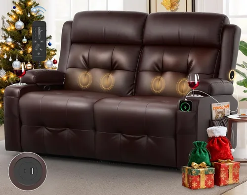 Vista 43 de Sofá reclinable manual de dos plazas, sofá reclinable de pared con masaje, puertos USB y tipo C, almacenamiento, portavasos, sofá RV para sala