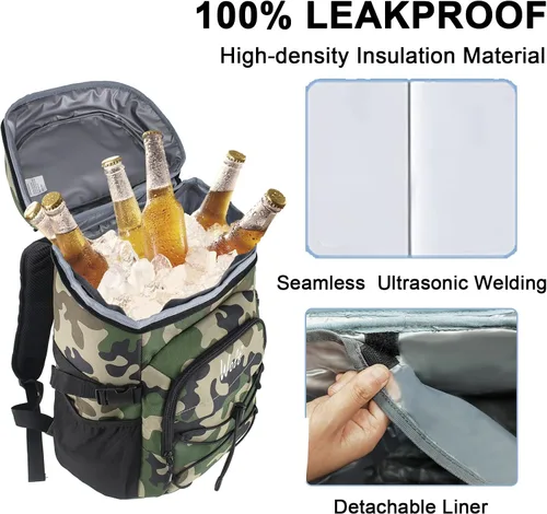 Vista 3 de WOLT Mochila enfriadora, 24 latas aisladas, a prueba de fugas, ligera y suave, enfriador de camping, enfriador de playa de gran capacidad, mochila