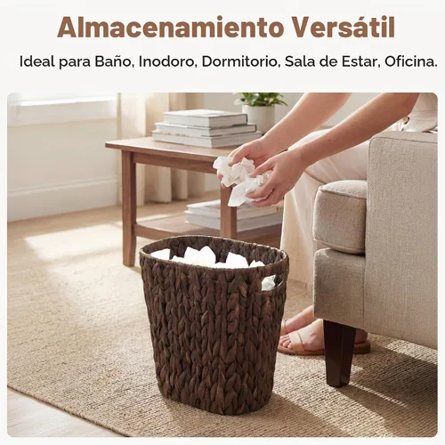 Vista 2 de StorageWorks Cubo de basura de mimbre, cesta de basura de mimbre para baño Marrón (Jacinto de agua)