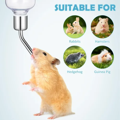 Vista 5 de Angoily Botella de agua colgante de 2.75 onzas, dispensador automático de agua para mascotas para animales pequeños, conejo, gato, pájaro