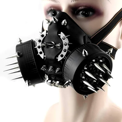 Vista 4 de Spikes Steampunk Punk Máscara de gas Cool Mens Biker Rock Motorcycel Masque Cospaly Máscara
