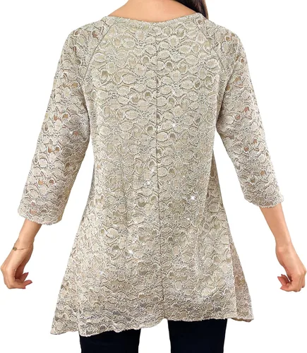 Vista 2 de Blusa de punto tipo túnica con estampado floral y encaje para mujer