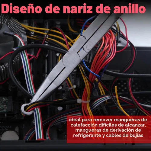 Vista 5 de Juego de 3 piezas de alicates de punta extra larga para agarre de manguera, 13" de longitud, alicates para bujías XL, alicates de punta pivotante