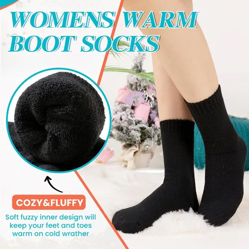 Vista 5 de 5 pares de calcetines de lana para invierno, gruesos, para mujer