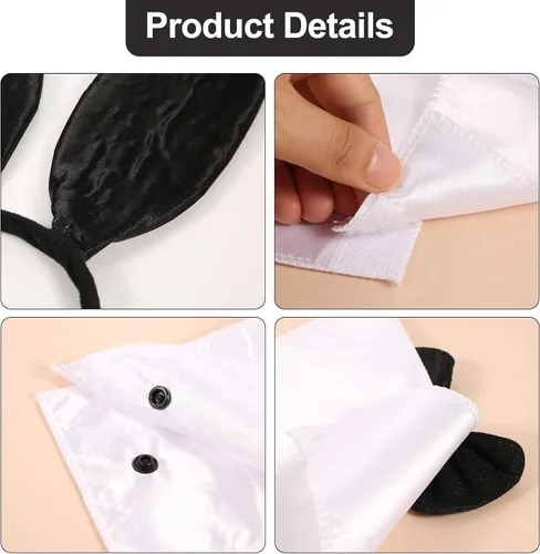 Vista 4 de LUTER 4 accesorios de disfraz de conejo para mujer, juego de disfraz de conejo, diadema de orejas de conejo, collar de corbata con 2 puños de conejo