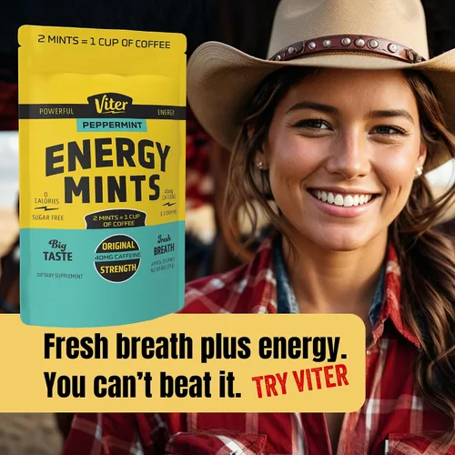 Vista 4 de Viter Energy Mentas con cafeína, 40 mg de cafeína, vitaminas B, sin azúcar. (menta, 8 onzas, bolsa a granel)