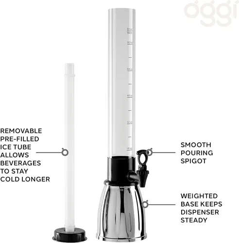 Vista 5 de OGGI Beer Tower - Dispensador de bebidas de 88 onzas con espita y tubo de hielo, torre Margarita, torre Mimosa, dispensadores de bebidas perfectos