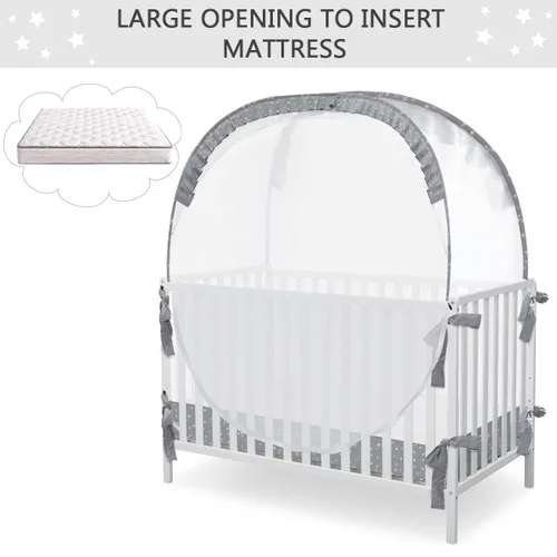 Vista 3 de L RUNNZER Tienda de campaña desplegable para cuna, toldo de red para mantener al bebé dentro, mosquitera para cuna con ventana de visión, cubierta