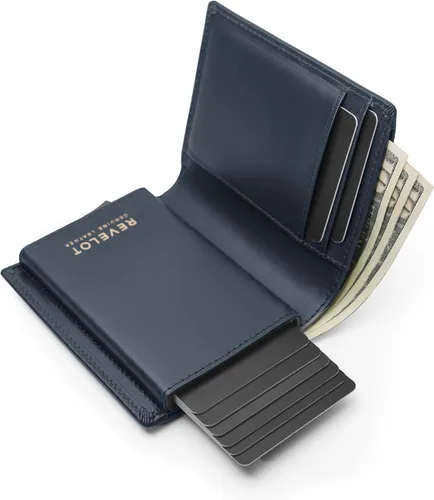 Vista 7 de Revelot Cartera doble tarjeteropiel auténtica con bloqueo RFIDW1, AZUL CERADO, Elegante y a la moda
