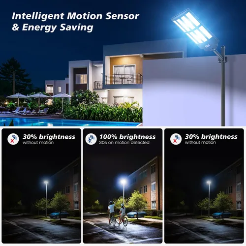 Vista 6 de Luces solares de calle de 8000 W para exteriores, gran angular, luces solares al aire libre del atardecer al amanecer, luz de estacionamiento