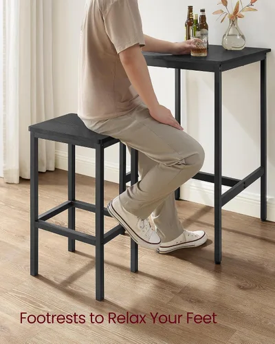 Vista 7 de VASAGLE - Juego de mesa de bar y sillas, mesa cuadrada con 2 taburetes, juego de pub para comedor para 2, ahorro de espacio para cocina, desayuno