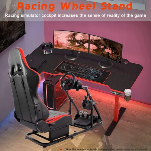 Vista 5 de Marada Racing Simulator Cockpit,Tilt-Adjustable Steering Wheel Stand with Red Seat fit Logitech G25 G27 G29 G920 Thrustmaster T300RS T150 PS4 Xbox